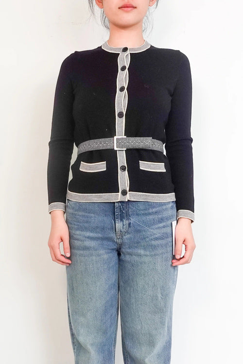 Grey & Black Belted Cardigan