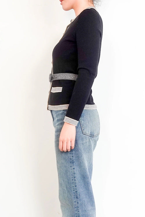 Grey & Black Belted Cardigan